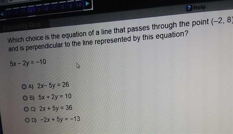 which choice is the equation of a line that passed through the point (-2,8) and is-example-1