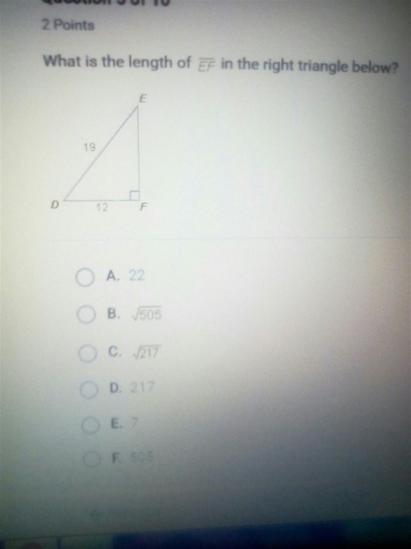 What is the length of EF in the right triangle below?-example-1