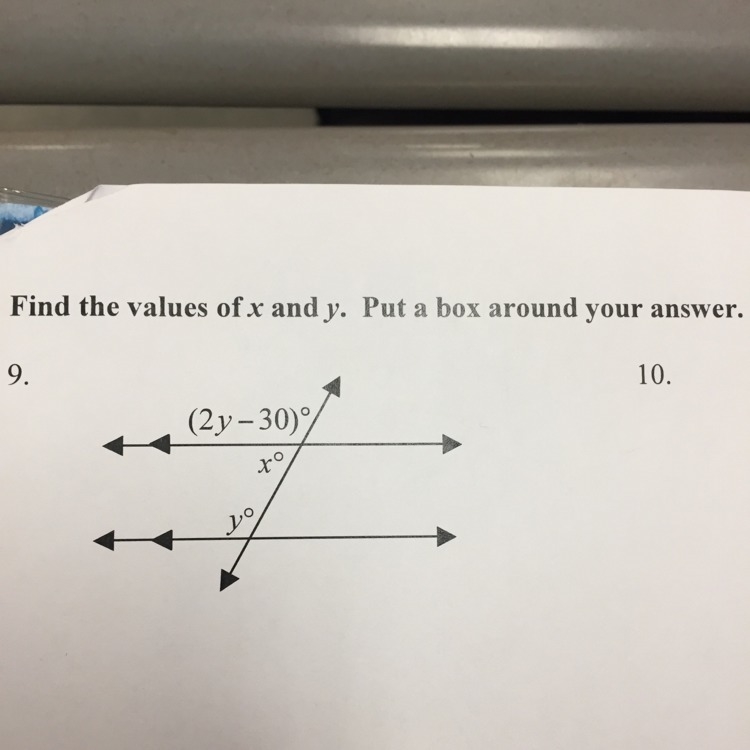 Find the value of x and y. Put a box around your answer-example-1