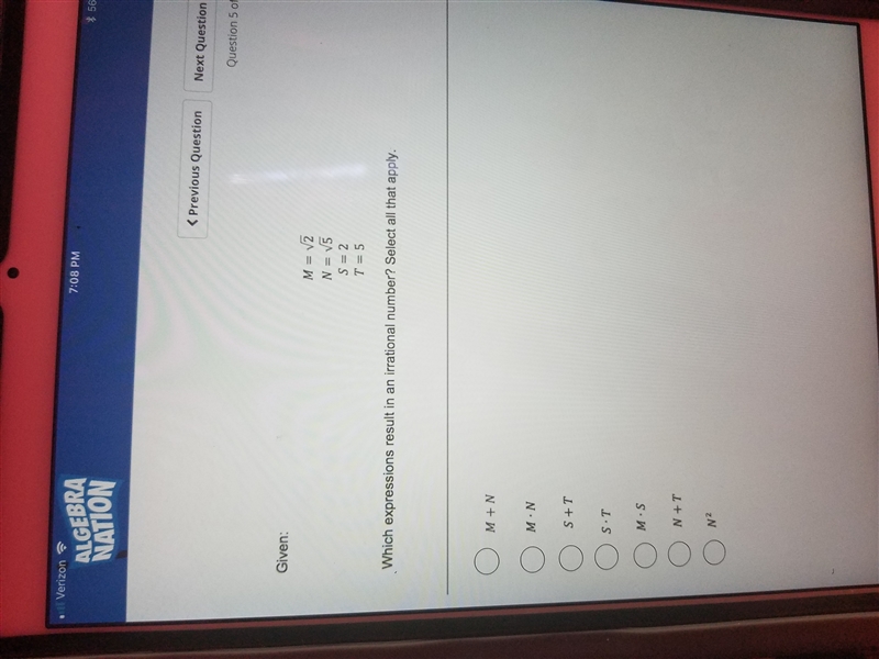 Which expressions result in an irrational number? Select all that apply-example-1