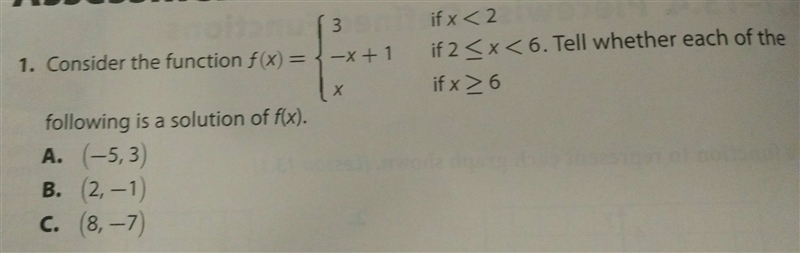 How to tell if an ordered pair is a solution to a function-example-1