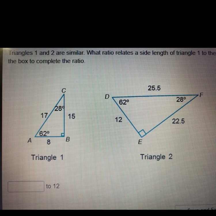 Triangles 1 and 2 are similar What ratio relates a side length of triangle 1 to the-example-1