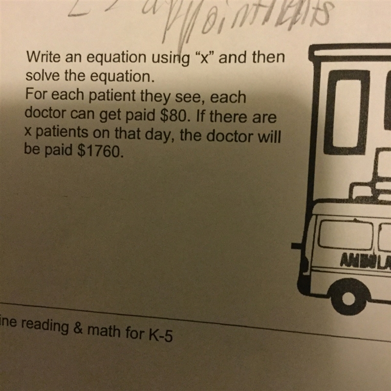 What is the equation? And there is 8 doctors. Also, what does x equal?-example-1