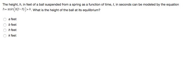 URGENT!!!!!!!!!!! The height, h, in feet of a ball suspended from a spring as a function-example-1