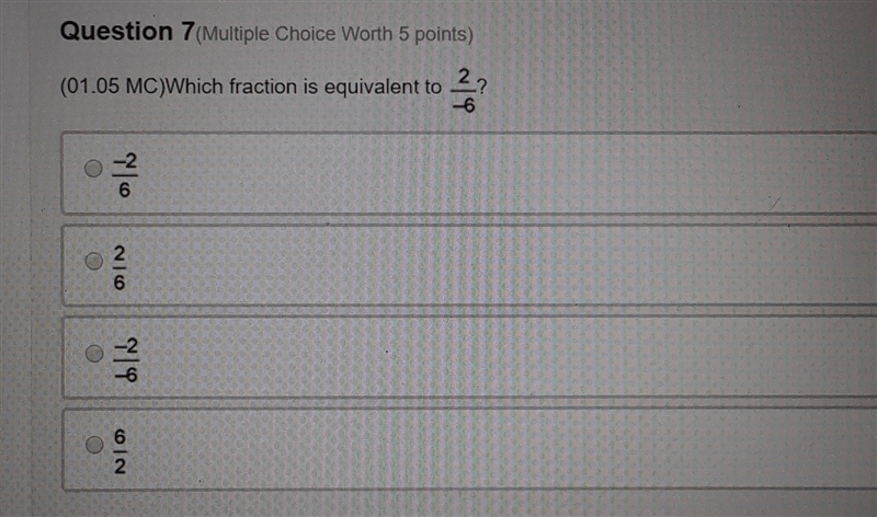 Which fraction is equivalent to 2/-6-example-1