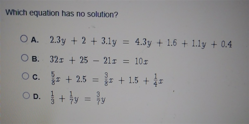 Which equation has no solution?-example-1