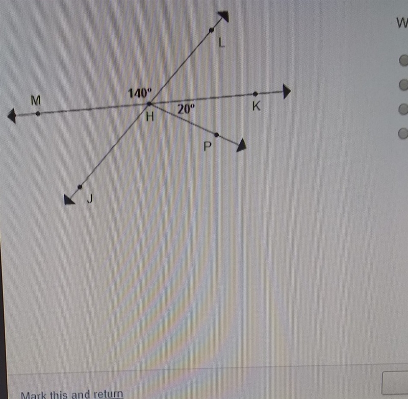 What is the m<PHJ A. 100° B. 120° C. 140° D. 160°-example-1