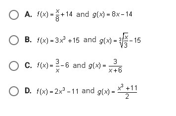 HELP! Which of the following pairs of functions are inverses of each other?-example-1