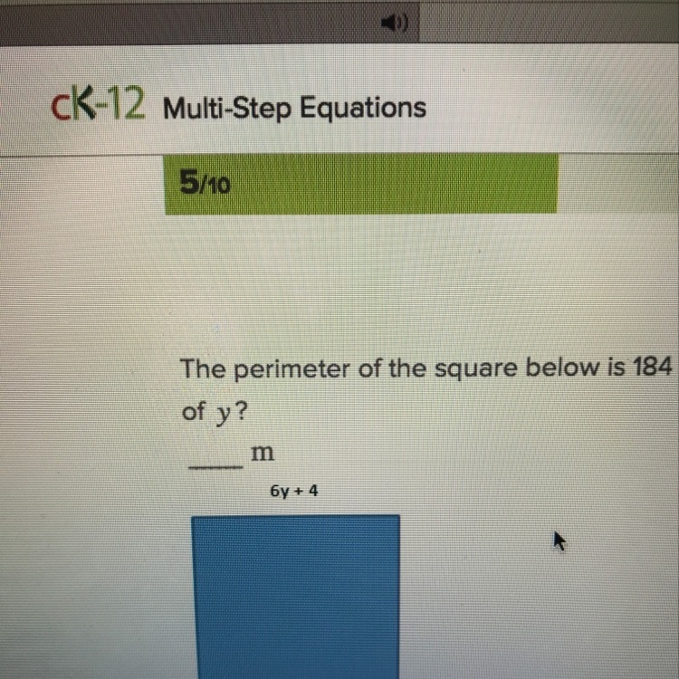 PLS HELP The perimeter of the square below is 184 m. What is the value of y.-example-1