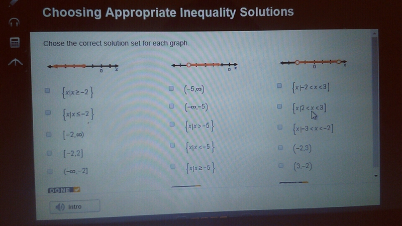 Choose the correct solution set for each graph-example-1