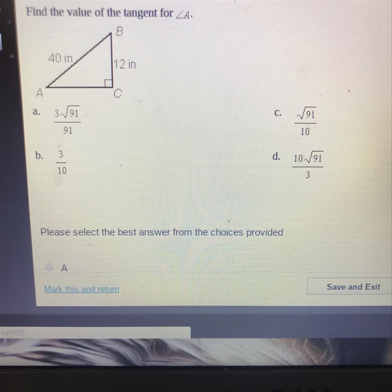 Find the value of the tangent for /a (10 POINTS)-example-1