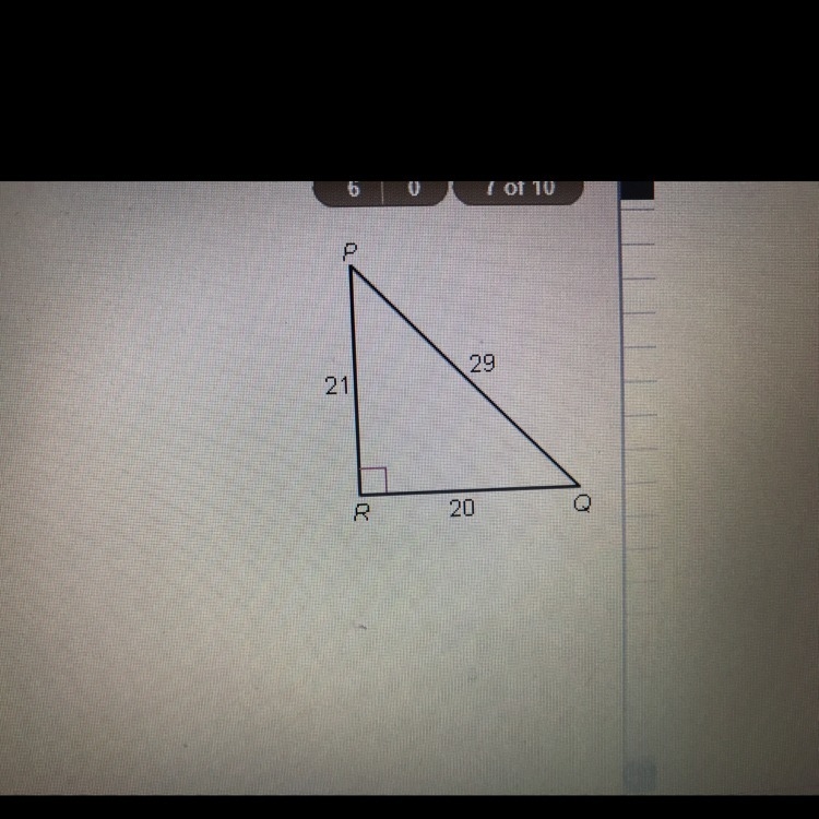 Find the cosine of angle P. A.20/29 B.21/29 C.20/21 D.21/20-example-1