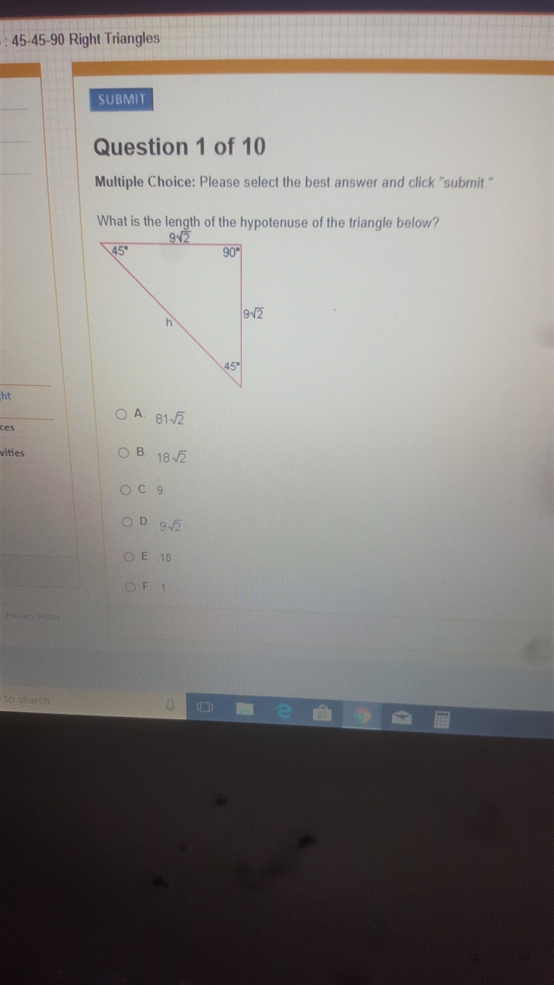 What ia the length of the hypotenuse triangle below?-example-1