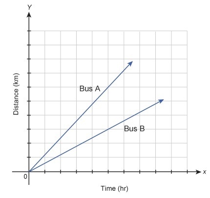 The graph shows the distances traveled by two buses. he equation y = 55x represents-example-1