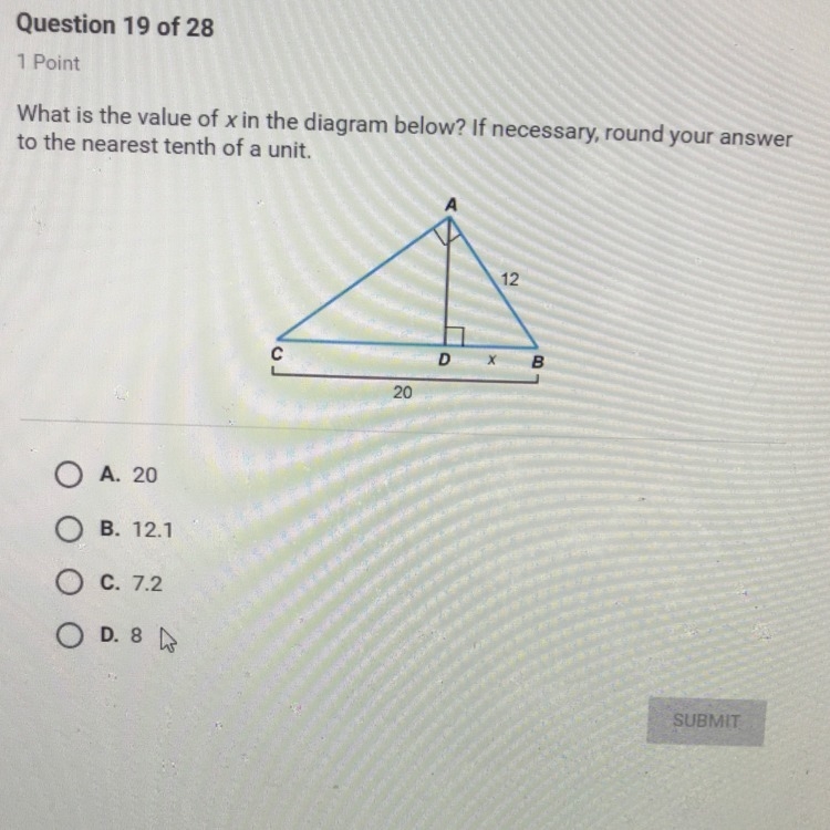 what is the value of x in the diagram below? if necessary round your answer to the-example-1