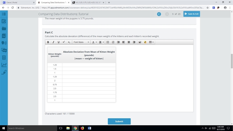 Calculate the absolute deviation (difference) of the mean weight of the kittens and-example-1