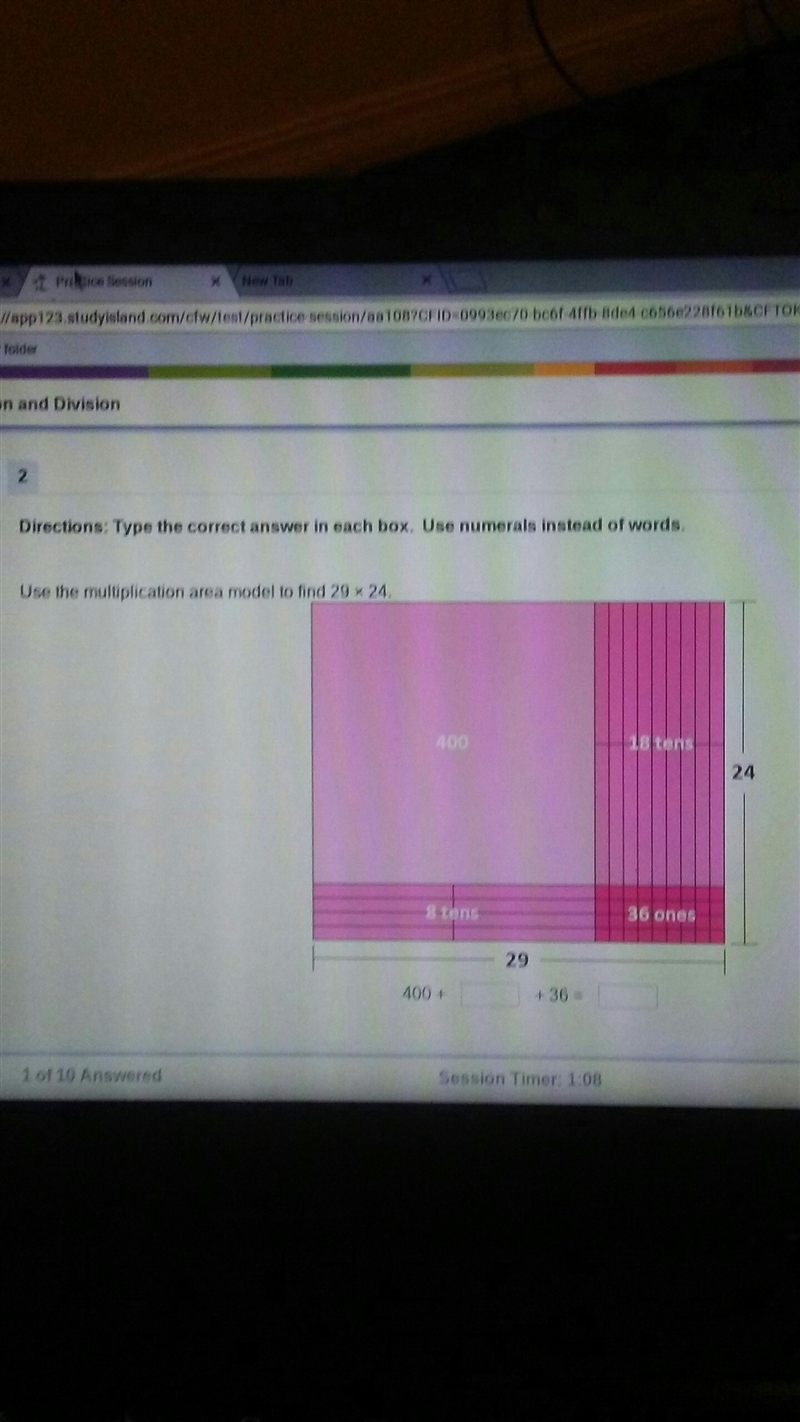 Using multiplication area model to find 29 x 24-example-1