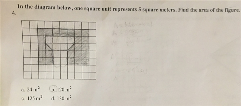 In the diagram below, one square unit represents 5 square meters. Find the area of-example-1