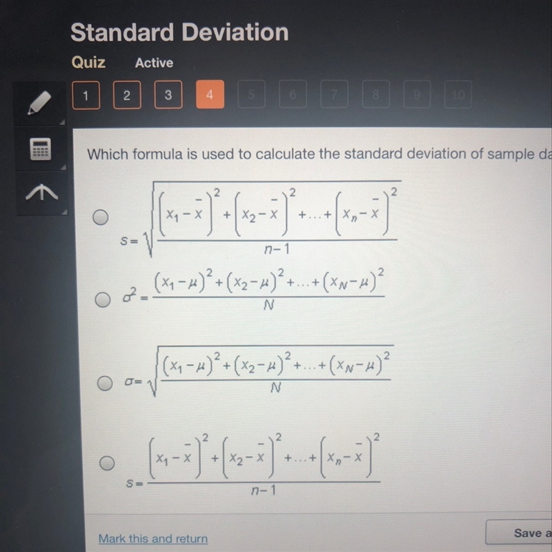 Which formula is used to calculate the standard deviations of sample data-example-1