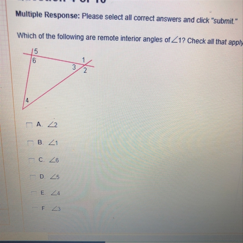 Which of the following are remote interior angles of angle 1?-example-1