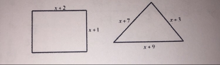 Find the value of X so that the rectangle and the triangle have the same perimeter-example-1