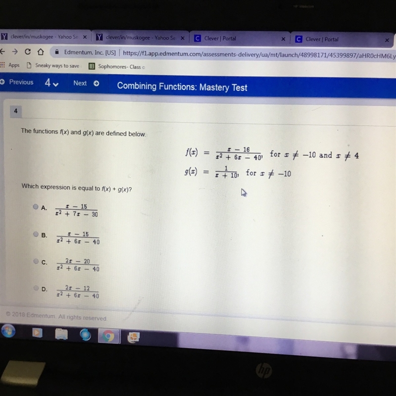 Which expression is equal to f(x) + g(x)-example-1