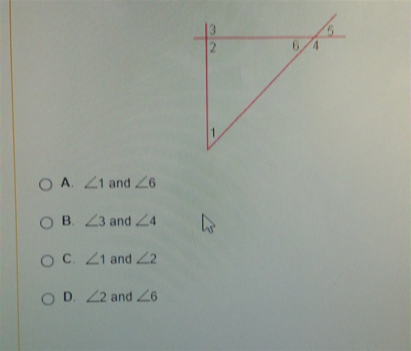 Which of the following are exterior angles in the figure below?-example-1