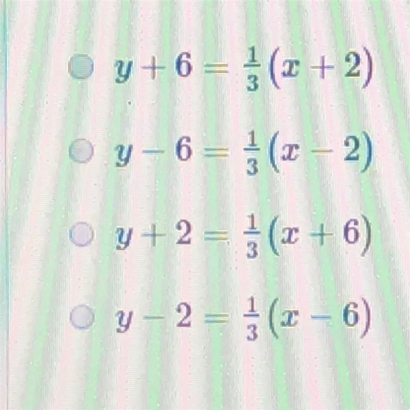 What is an equation of a line in point slope form that passes through (-2, -6) and-example-1