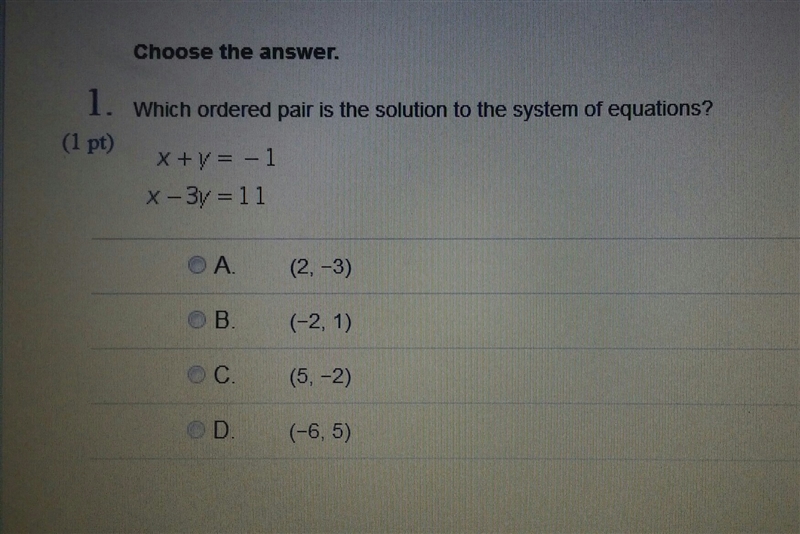 Which ordered pair is the solution to the system of equations? someone please help-example-1