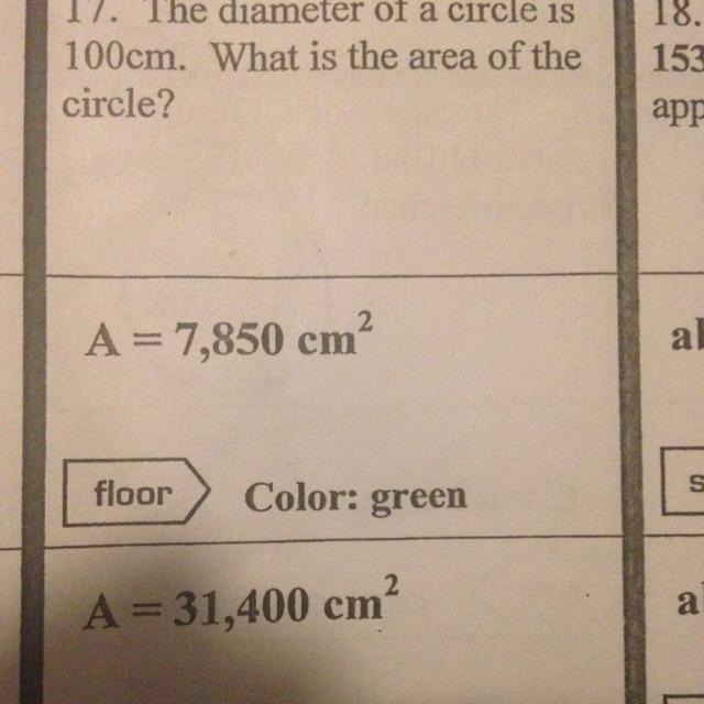 The diameter of a circle is 100cm what is the area of the circle-example-1