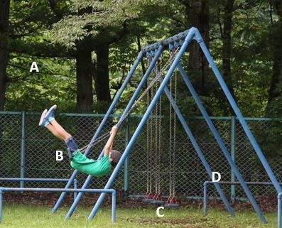 Look at the picture below. The boy is swinging back and forth on the swing. At which-example-1