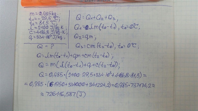 How much heat is required to convert solid ice with a mass of 985 g and at a temperature-example-1