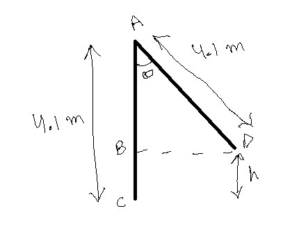 Tarzan runs at 6 m/s and grabs a vertical vine (negligible mass) 4.1 m long which-example-1