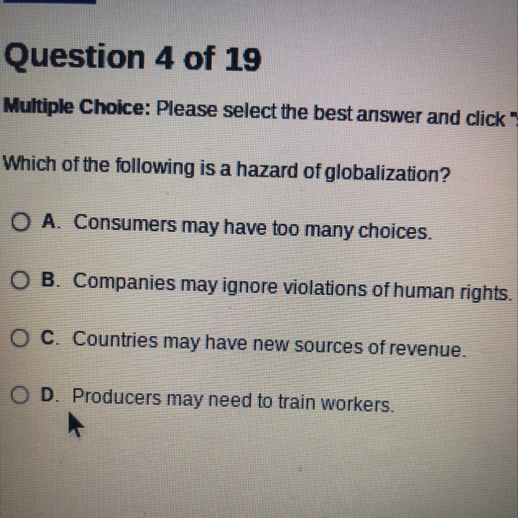 WHICH OF THE FOLLOWING IS A HAZARD OF GLOBALIZATION???-example-1