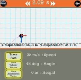 In the simulation above, as the projectile travels upward, how does the vertical velocity-example-1