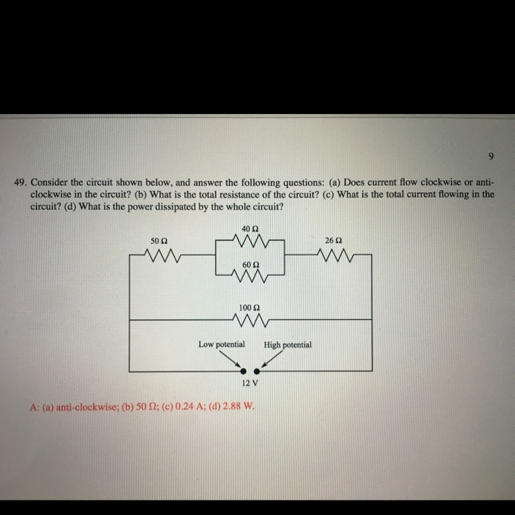 Electricity question!!! Can someone tell me how the resistance is 50? How did they-example-1