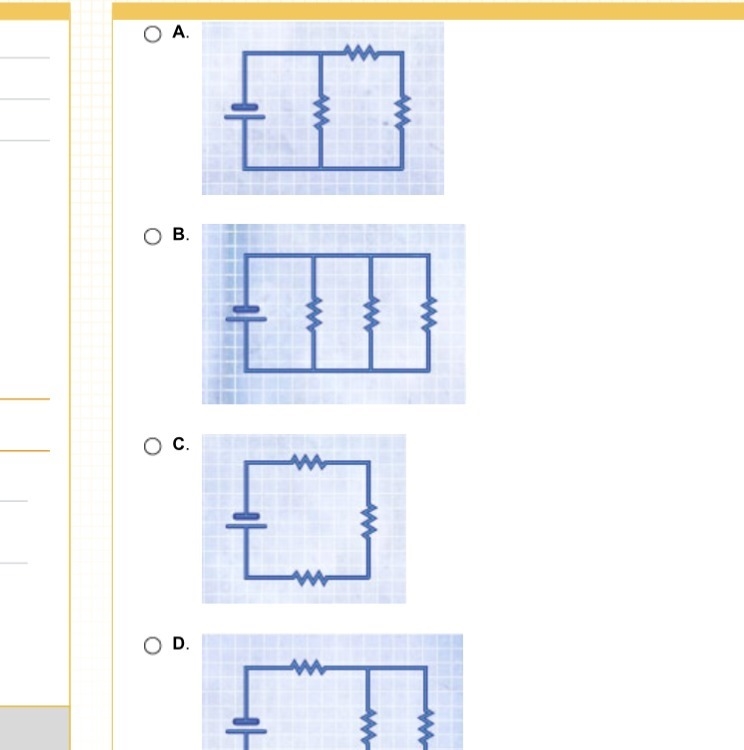 Which circuit shows three non-identical resistors with the same current?-example-1