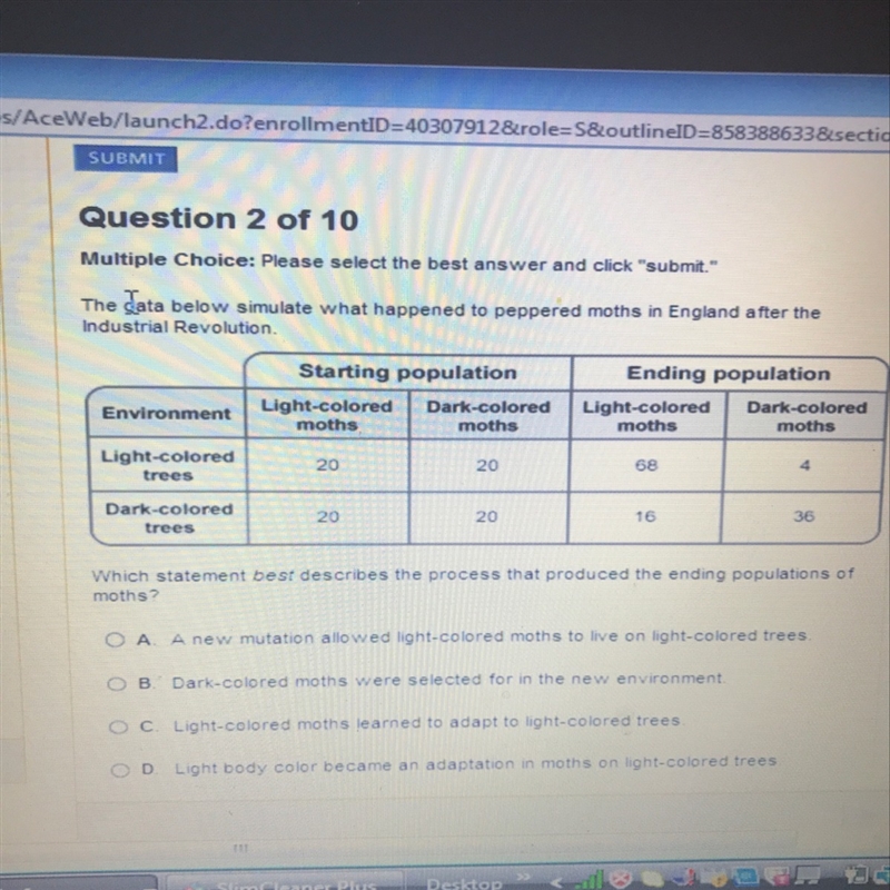 Which statement best describes the process that produced the ending populations of-example-1