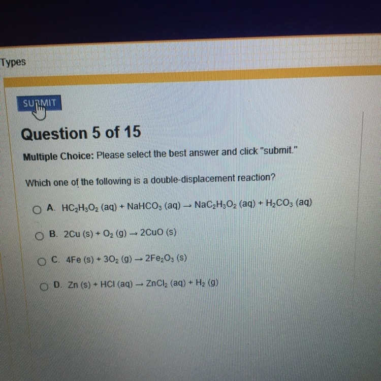 Which one of the following is a double-displacement reaction ?-example-1