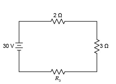 The current in the circuit shown is 2.0 A. What is the value of R3? 10 Ω 15 Ω 20 Ω 55 Ω answer-example-1