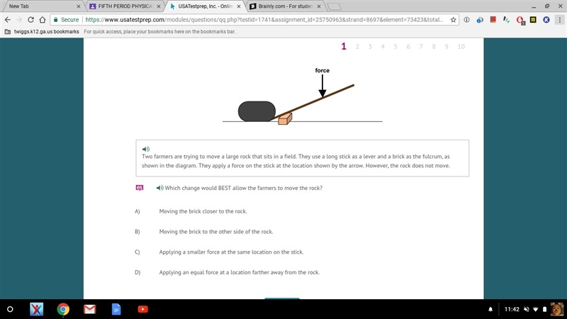 Two farmers are trying to move a large rock that sits in a field. They use a long-example-1