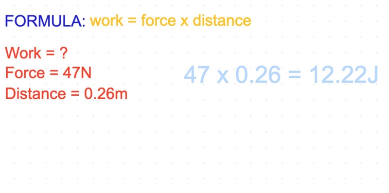 Calculate the work done by a 47 N force pushing a pencil 0.26 m. Question 1 options-example-1