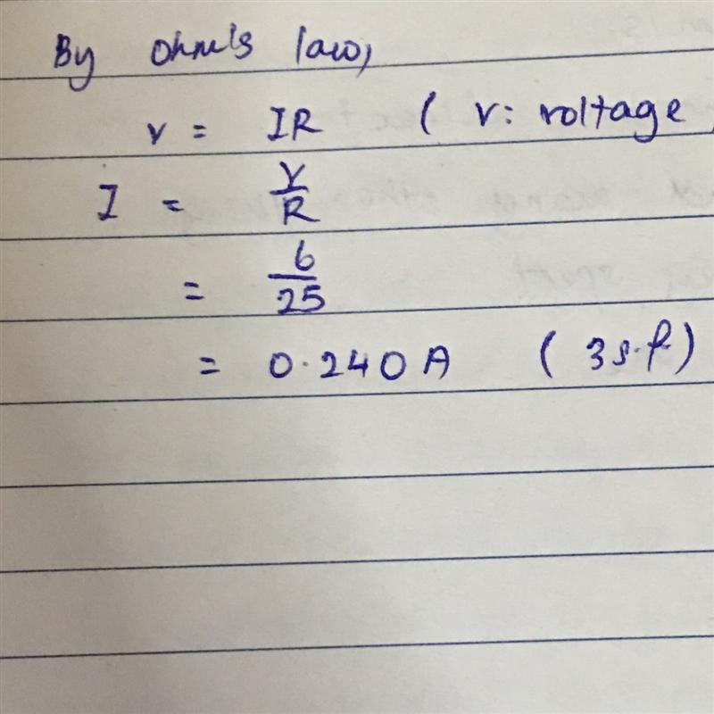 The total resistance of a circuit is 25. The voltage drop across the battery is 6.0v-example-1