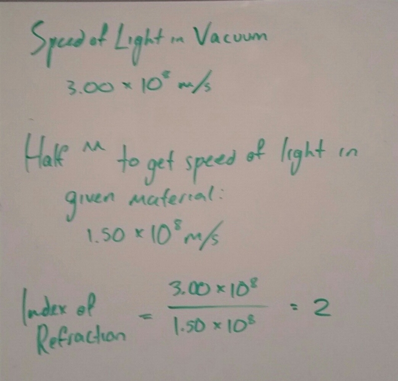 If the speed of light in a vacuum is twice that of the speed of light in a given material-example-1