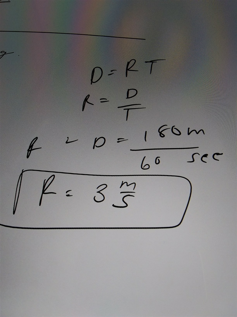 Calculate the velocity of an object that moves 180m in 1 minute. Use units of (m/s-example-1