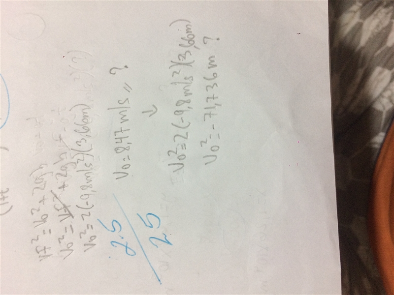 How do I solve using the formula: Vf^2=vo^2+2gh ^2 means square-example-1