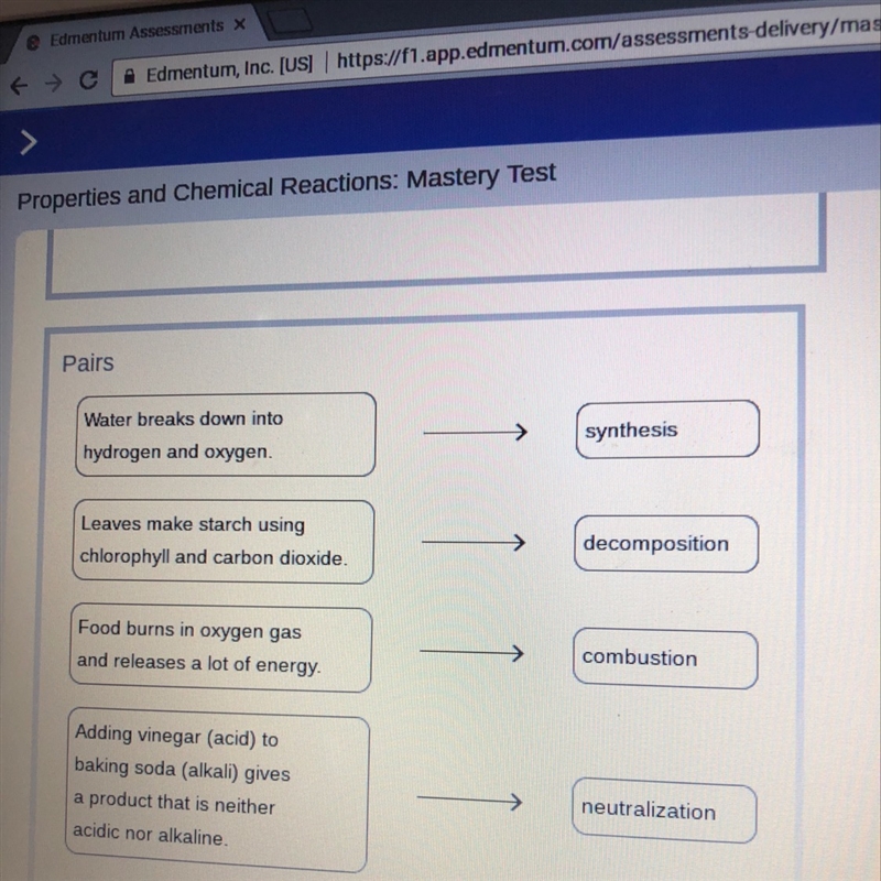 Identify the type of chemical reaction that is described . I’m I correct ??-example-1