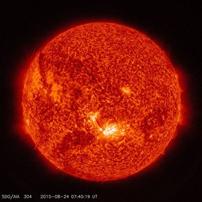 Which bright solar feature is shown in the picture above? Solar flare Prominence Sunspot-example-1