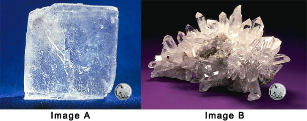 What can you conclude about the crystals in Image A relative to the crystals in Image-example-1