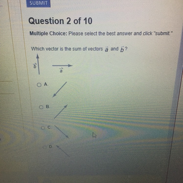 Which vector is the sum of vectors a and b ?-example-1